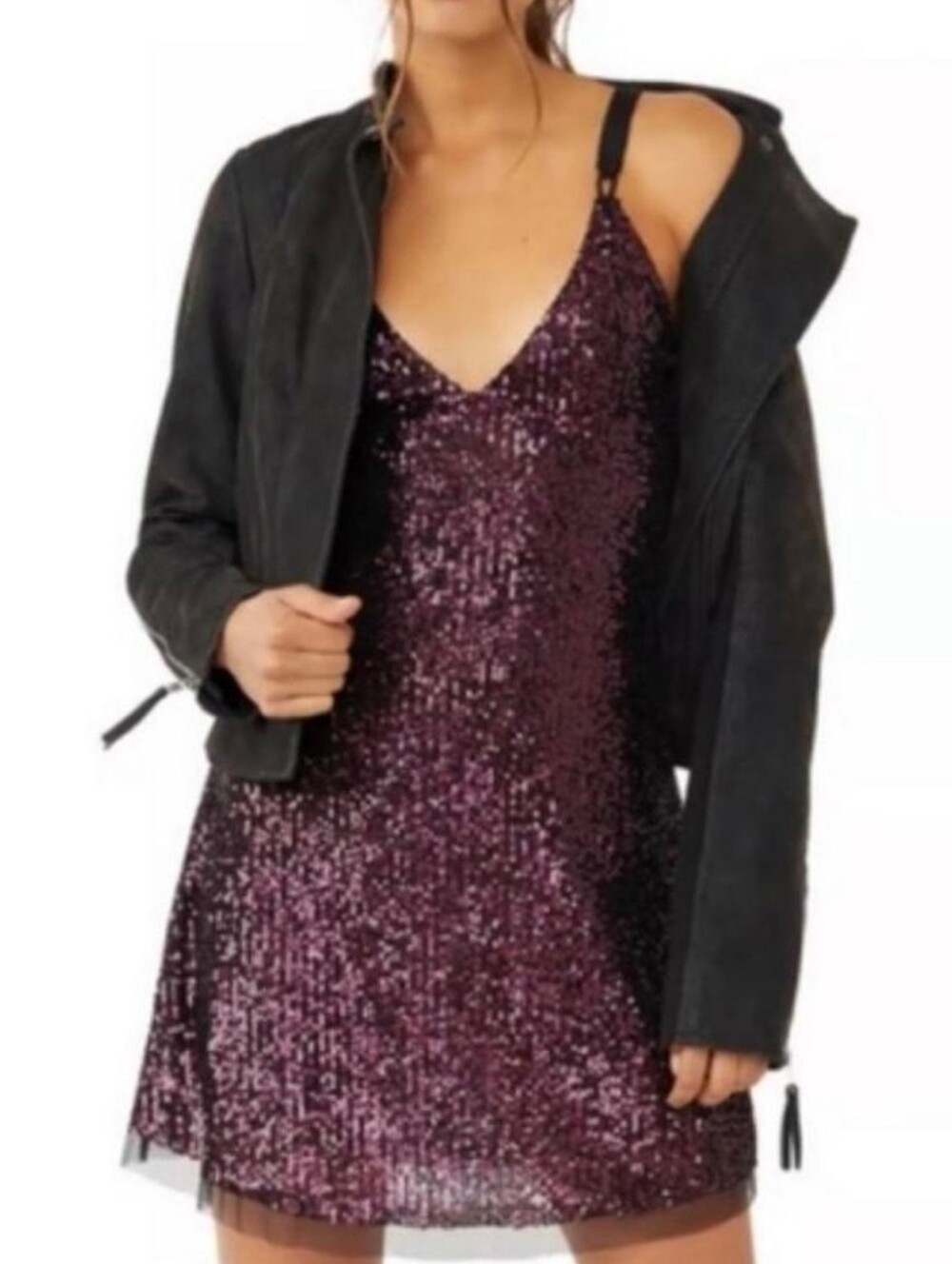 Free People Purple Deep Plum Sequin Mini Dress